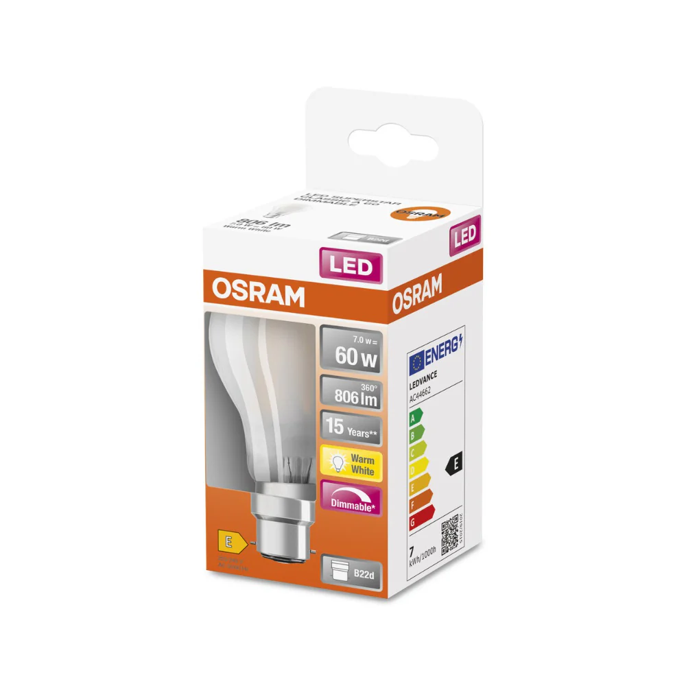Osram Warm White Dimmable LED Bulb | B22d, 7W, 806lm, 60W Equivalent - Image 2