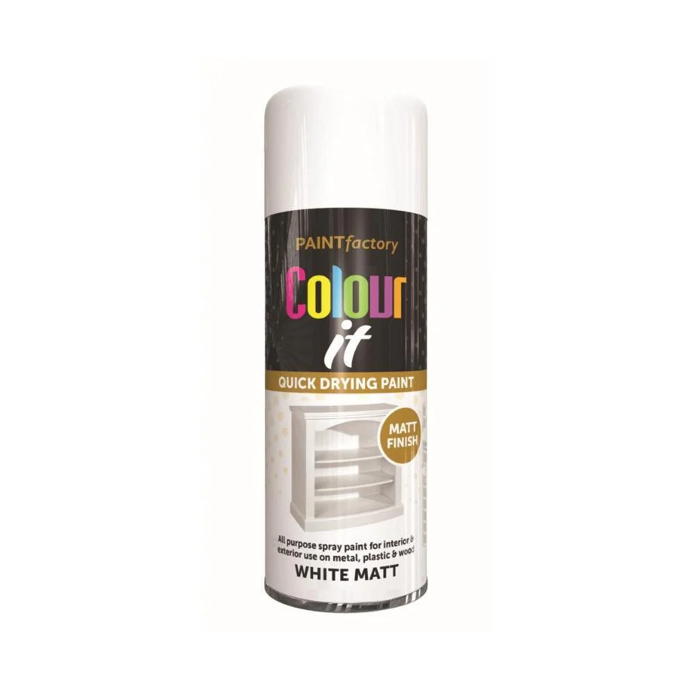Paint Factory Colour it Quick Drying Spray Paint Matt Finish White Matt | 400ml