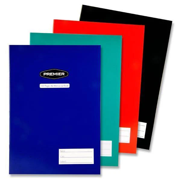 Premier Stationery A4 Manuscript Book with Ruled Margins | 120 Page | 4 Assorted Colours