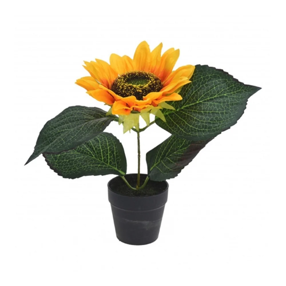 Realistic Artificial Sunflower in Pot Floral Décor | Yellow, Black Pot - Image 2