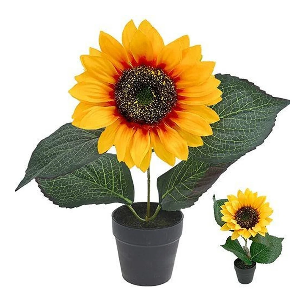 Realistic Artificial Sunflower in Pot Floral Décor | Yellow, Black Pot - Image 3