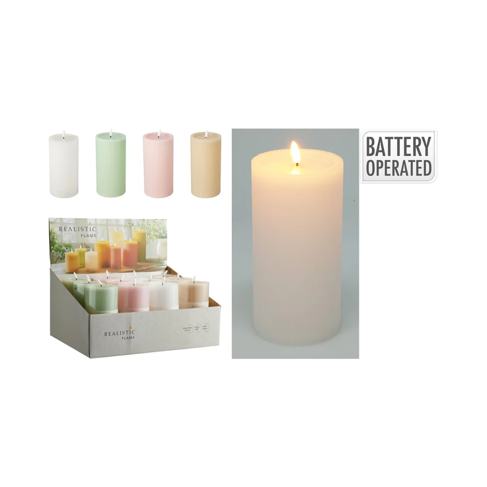 Ribbed Pastel LED Candle | 20cm High, Assorted Pastel Colours