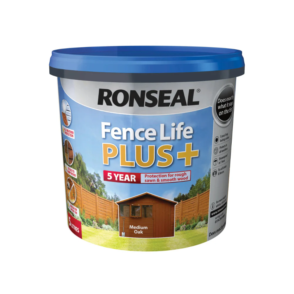 Ronseal Fence Life Plus Fence Paint | Medium Oak, 5L, 5-Year Protection