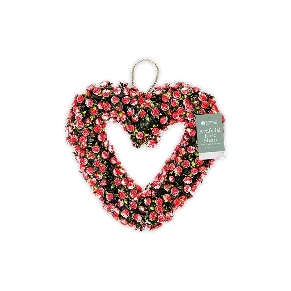 Rowan Artificial Rose Heart Wreath with Hanging Chain | Pink and Red