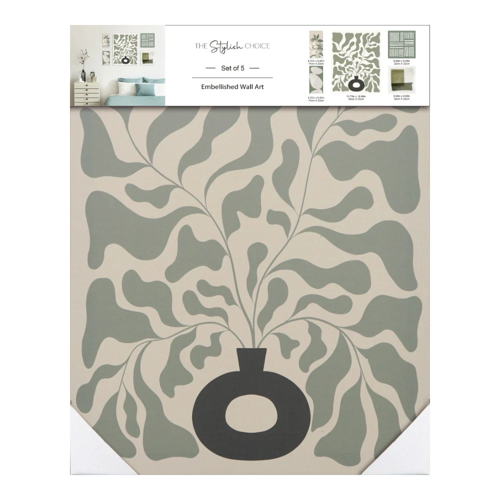 Sage Green Assorted Botanical Abstract Canvas Wall Art | Set of 5 - Image 4