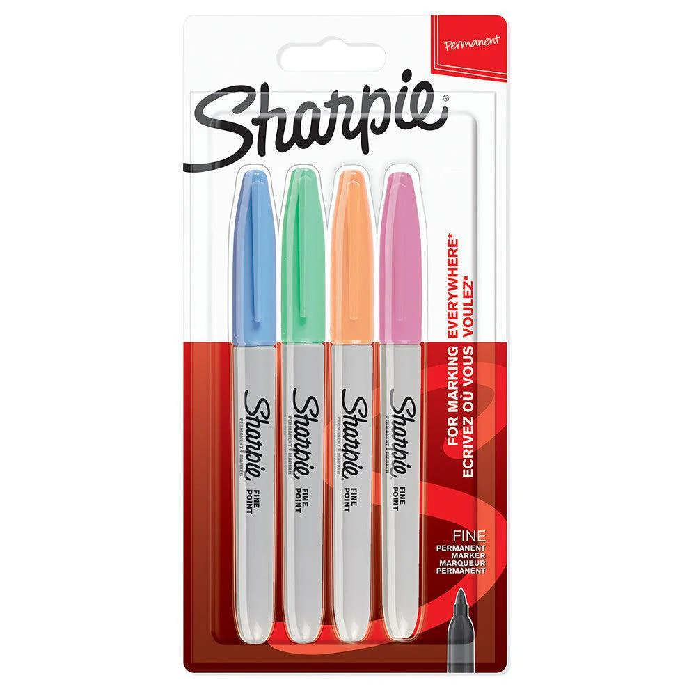 Sharpie Permanent Markers Fine Point Pastel Colours 4pk