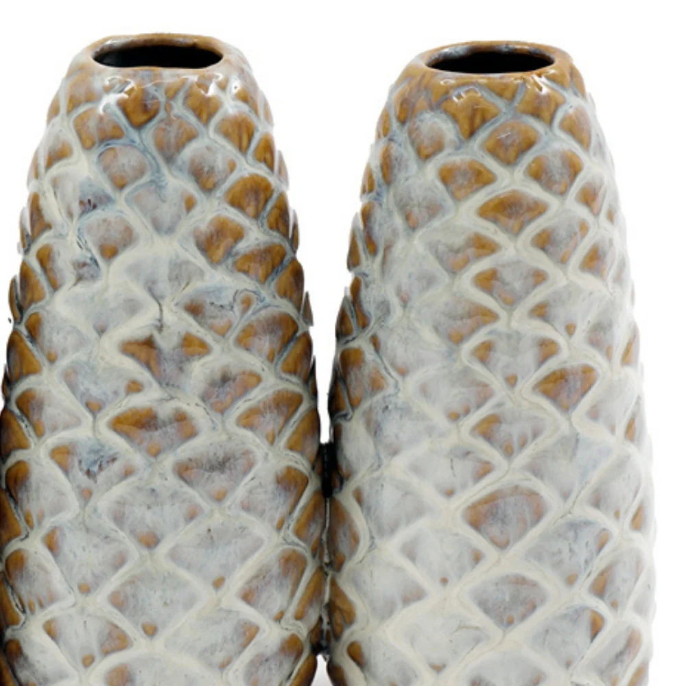 SIL Textured Ceramic Pinecone Vase Set | Cream 18x13.5cm 3pc - Image 2