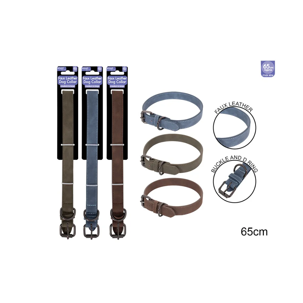 Smart Choice Faux Leather Dog Collar | 65cm, Assorted Colours