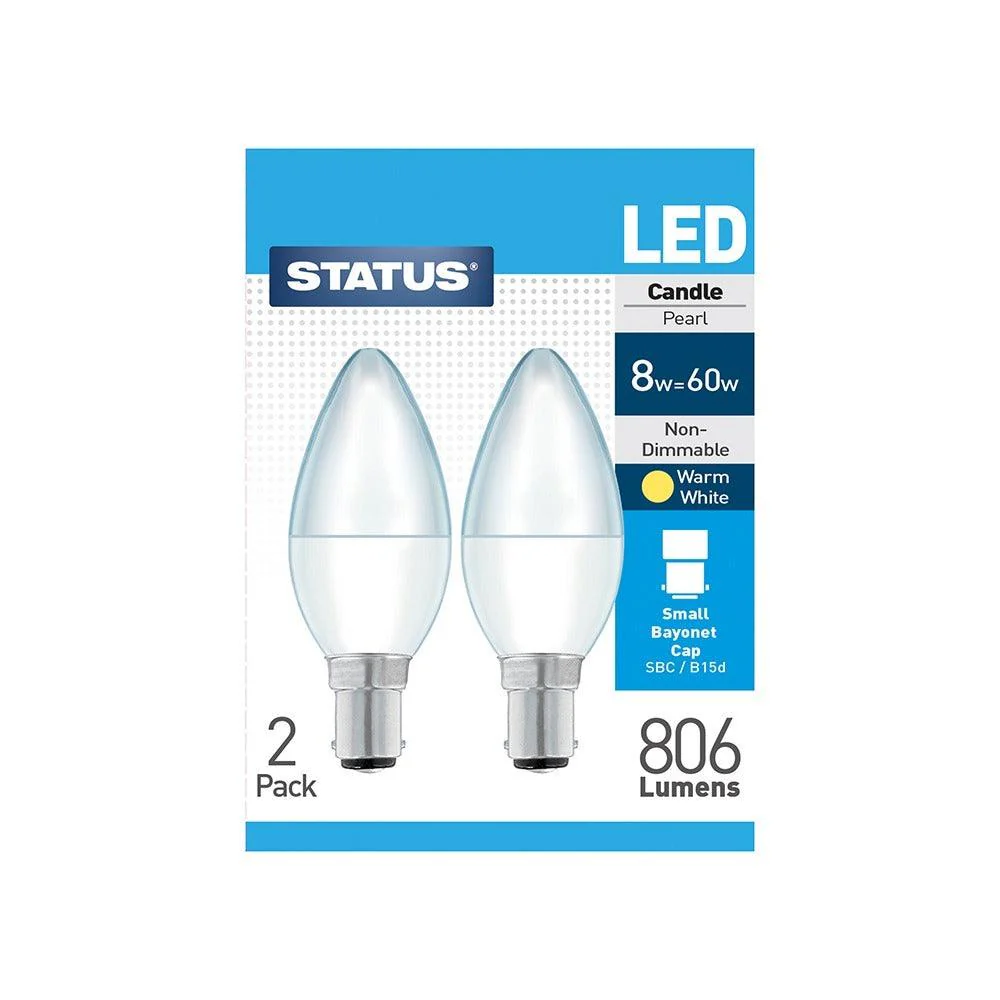Status Energy-Efficient LED Candle Bulbs | 8W, PearlWarm White | Pack of 2