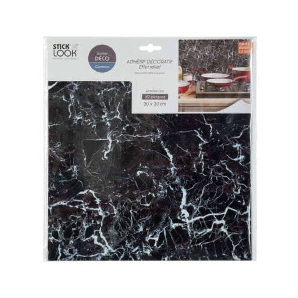 Stick'N Look Black Marble Wall Tile Stickers | Pack of 2, 30 x 30cm