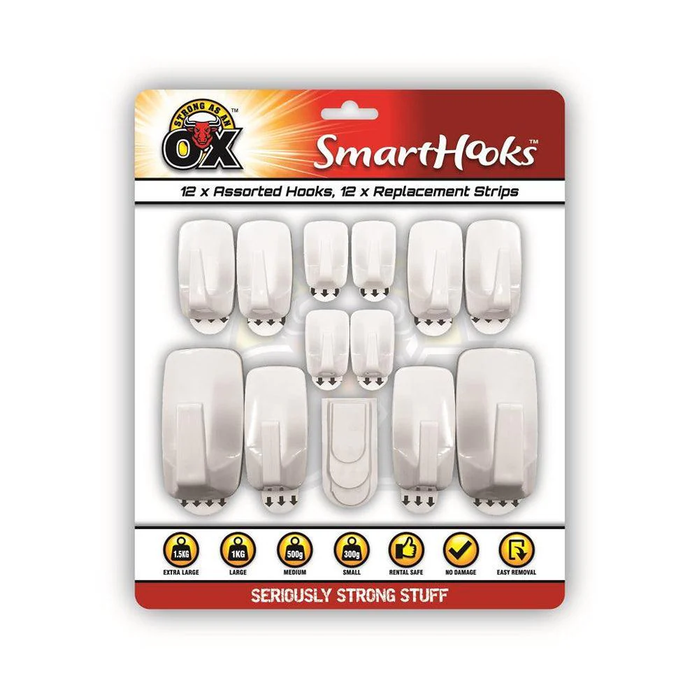 Strong as an Ox Removable Assorted Smart Hooks | Pack of 24
