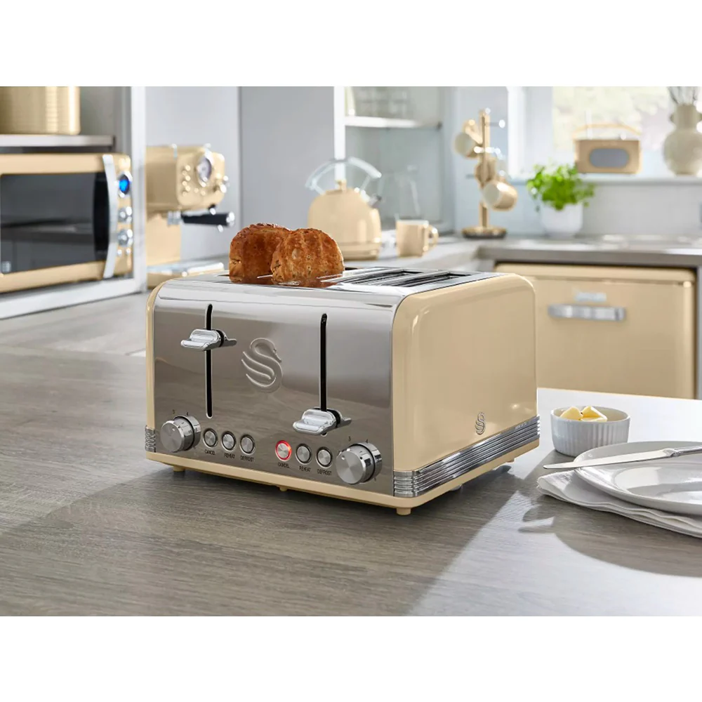 Swan Retro Cream 4 Slice Toaster | Dual Controls, Variable Browning - Image 6