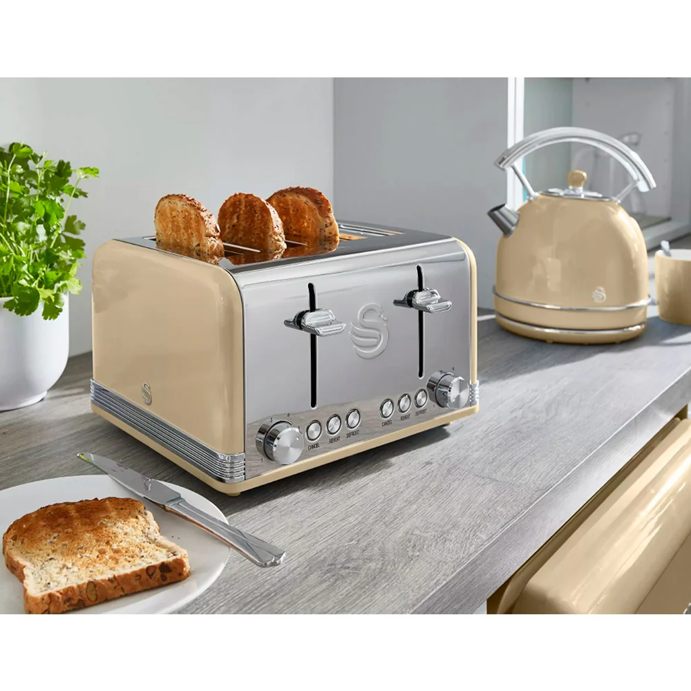 Swan Retro Cream 4 Slice Toaster | Dual Controls, Variable Browning - Image 7