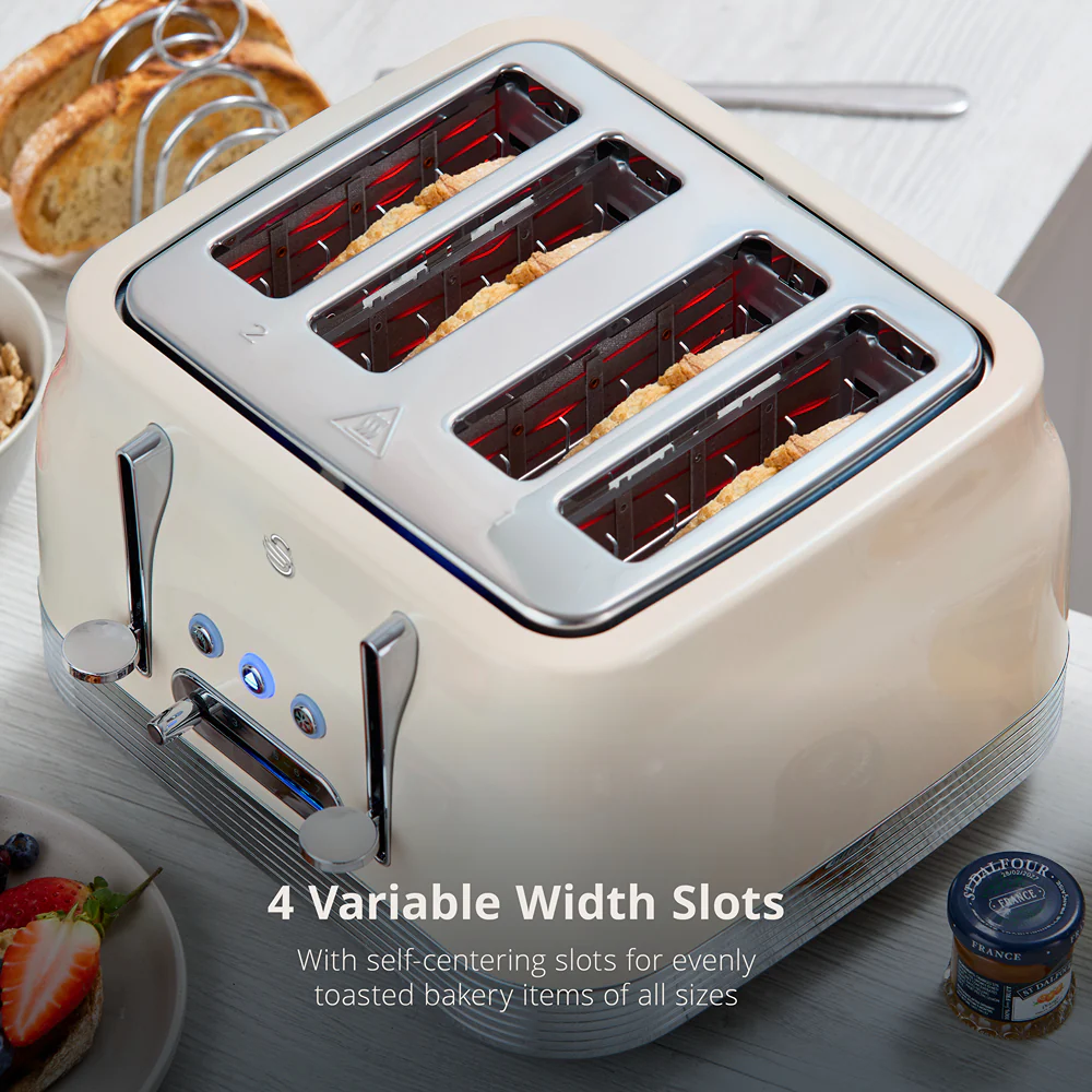 Swan RetroRevive Cream 4 Slice Toaster | Dual Controls, Defrost - Image 3