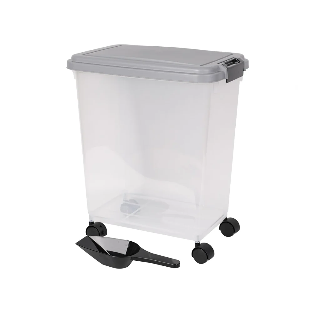 Tail & Feathers Clear Pet Food Storage Container | 30L, Locking Lid, Wheels