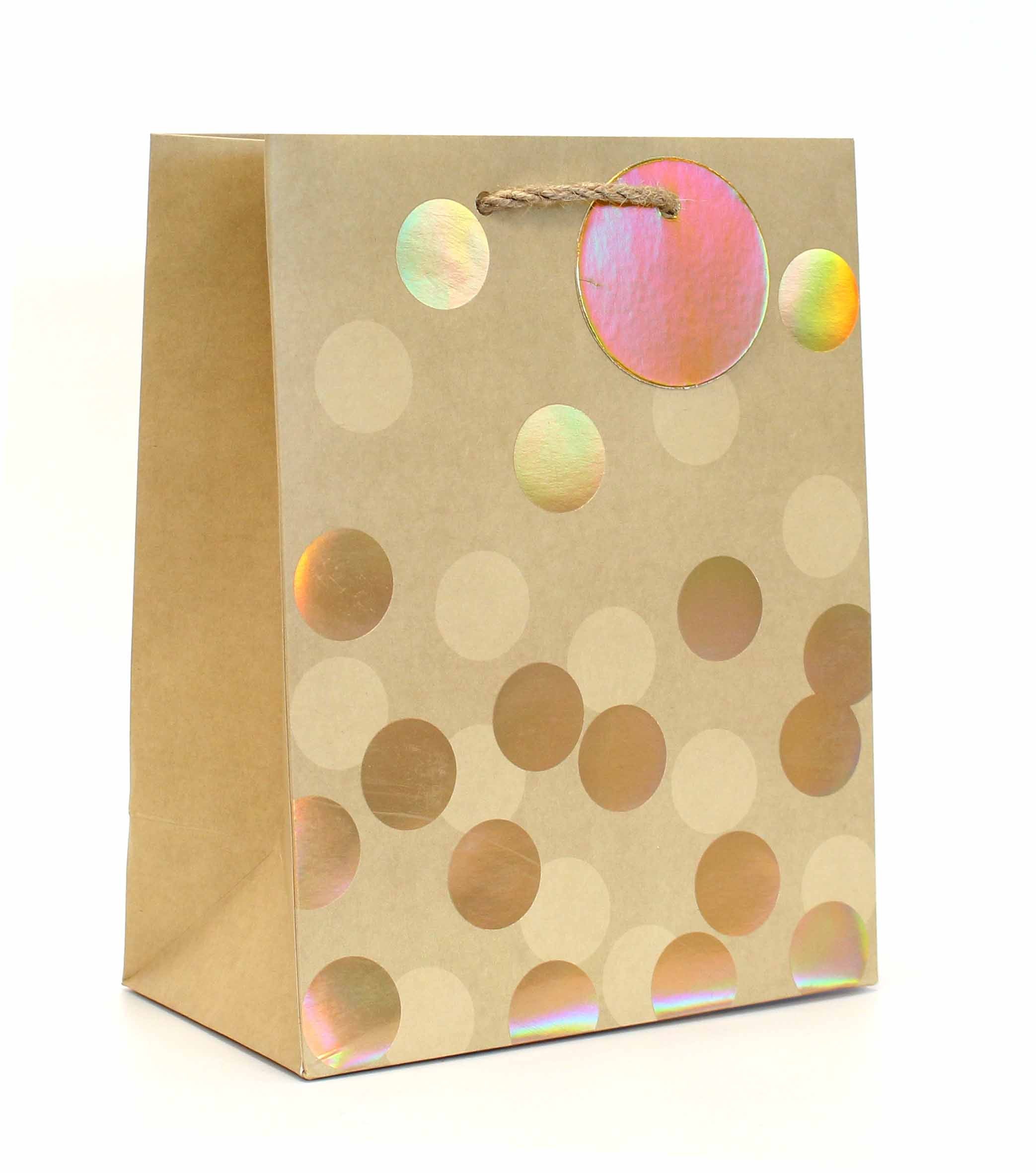 Tallon Gold Spots Medium Gift Bag | Holographic Polka Dots, Rope Handles