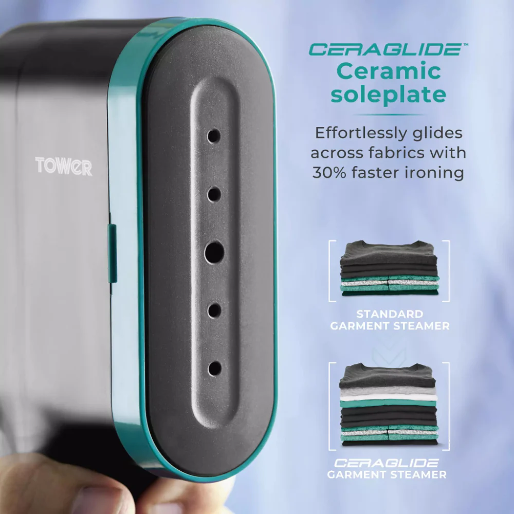 Tower Handheld Garment Steamer | Black and Teal, Brush Attachment - Image 4