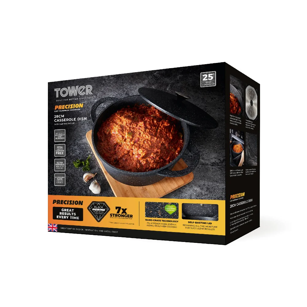 Tower Precision Casserole Pot with Lid | 28cm, Speckled Stone-Look - Image 12