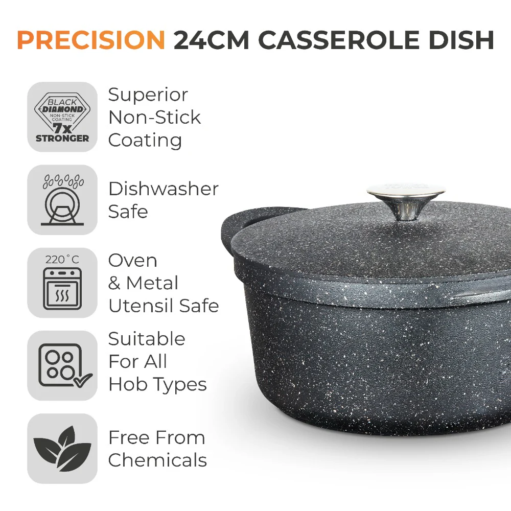 Tower Precision Speckled Stone-Look Casserole Pot with Lid | 24cm - Image 2
