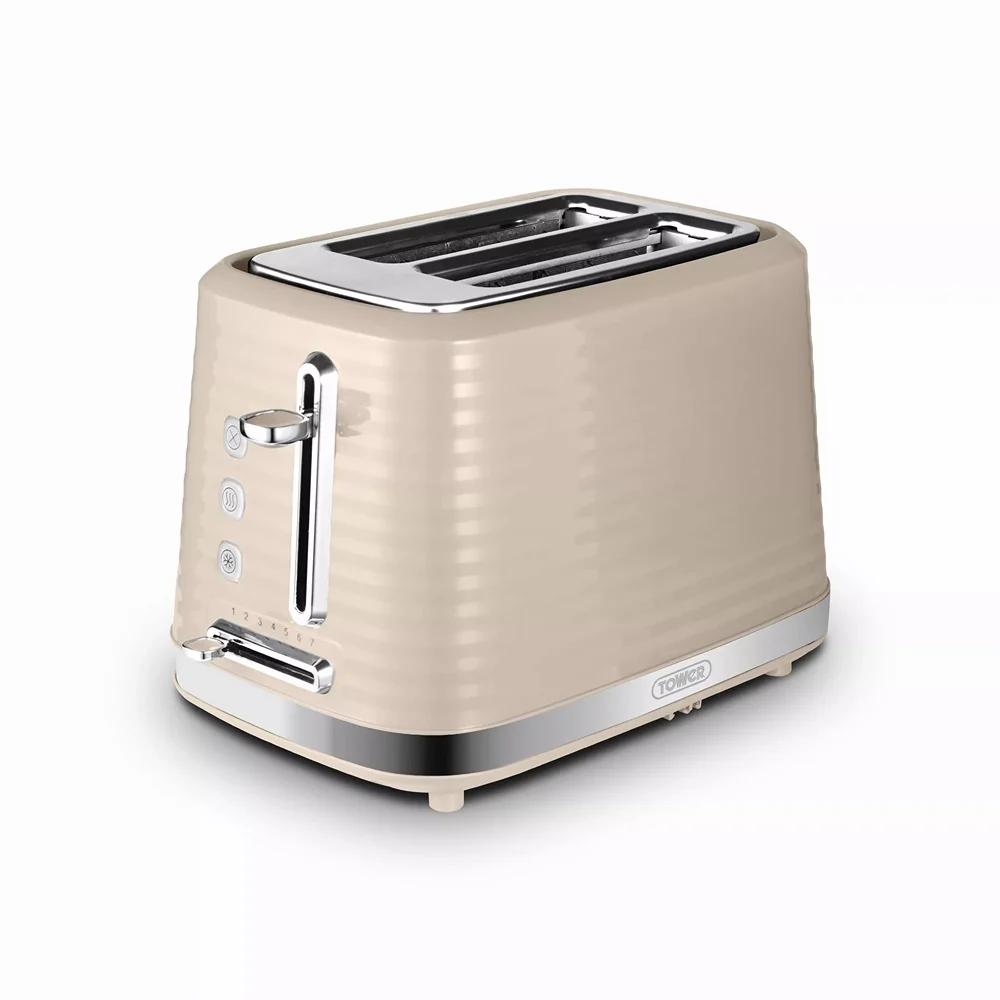 Tower Saturn Latte Beige 2 Slice Toaster | Adjustable Browning, Crumb Tray