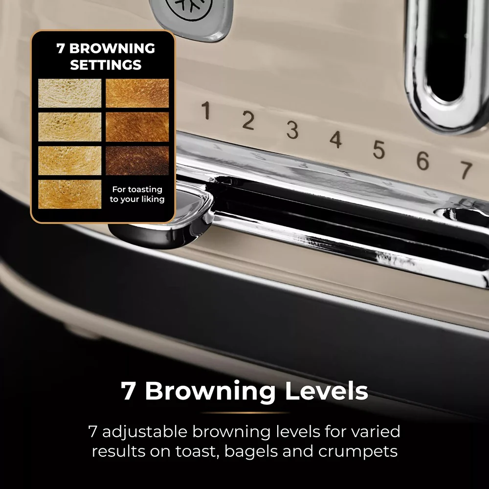 Tower Saturn Latte Beige 2 Slice Toaster | Adjustable Browning, Crumb Tray - Image 3