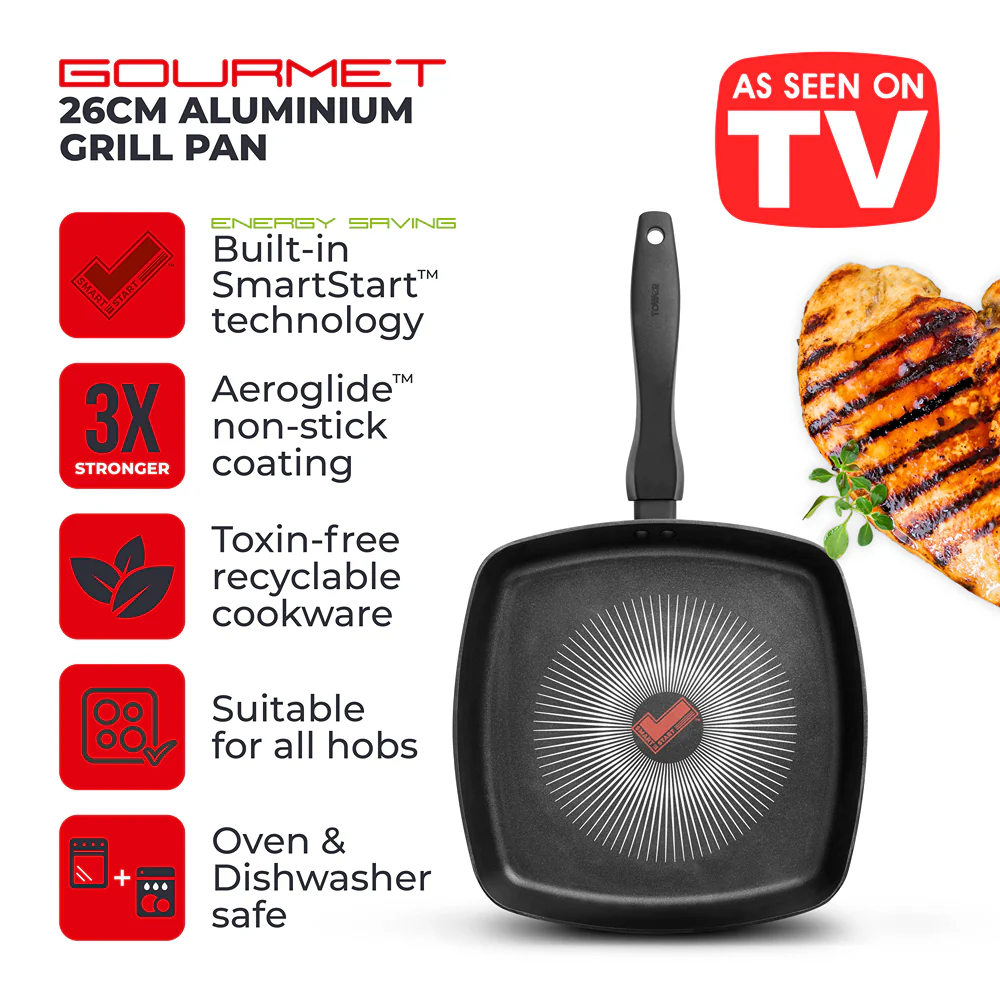 Tower Smart Start 26cm Square Grill Pan | Deep Sides, Heat Indicator - Image 2