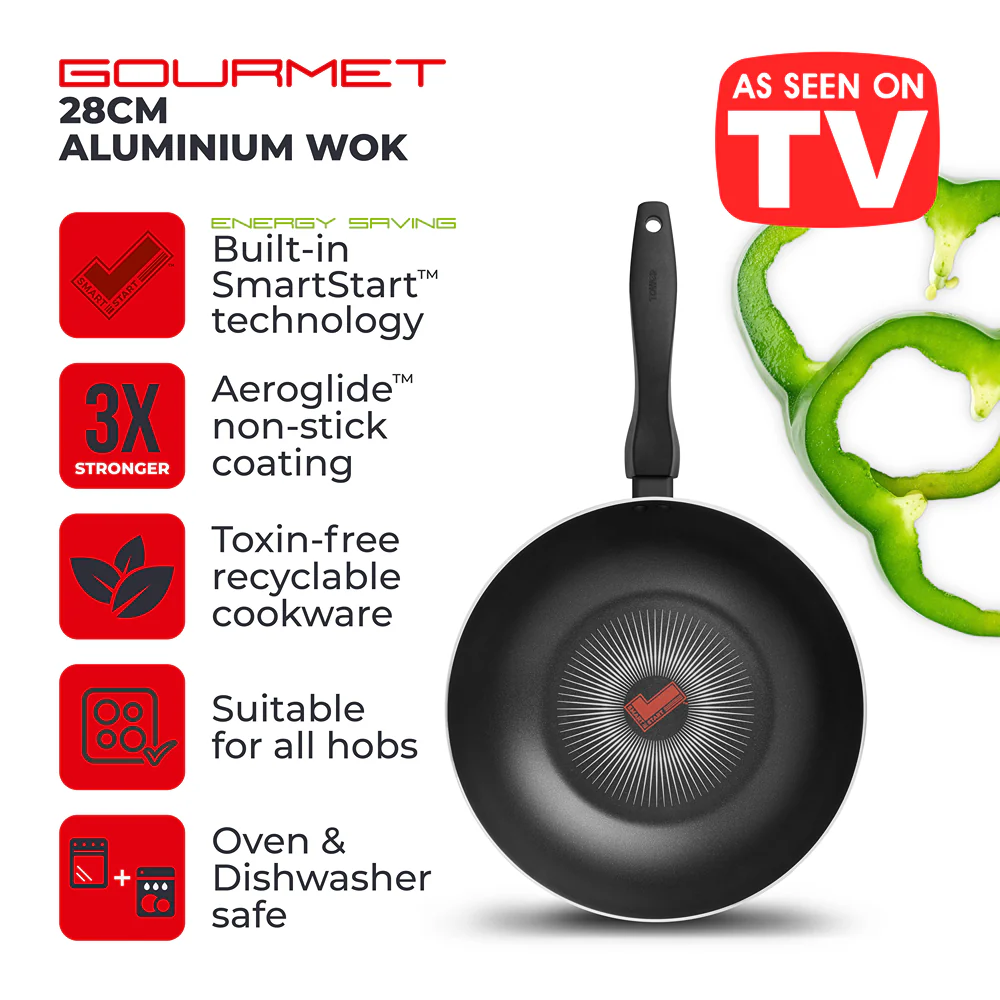 Tower Smart Start Nonstick 28cm Wok | Colour-Changing Heat Indicator - Image 2