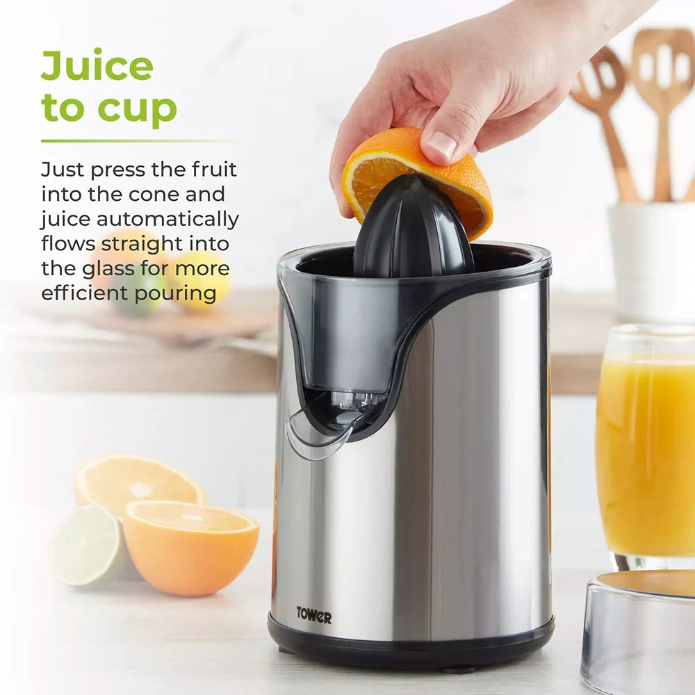 Tower Stainless Steel Electric Citrus Juicer | 100W, One-Touch Cone - Image 5