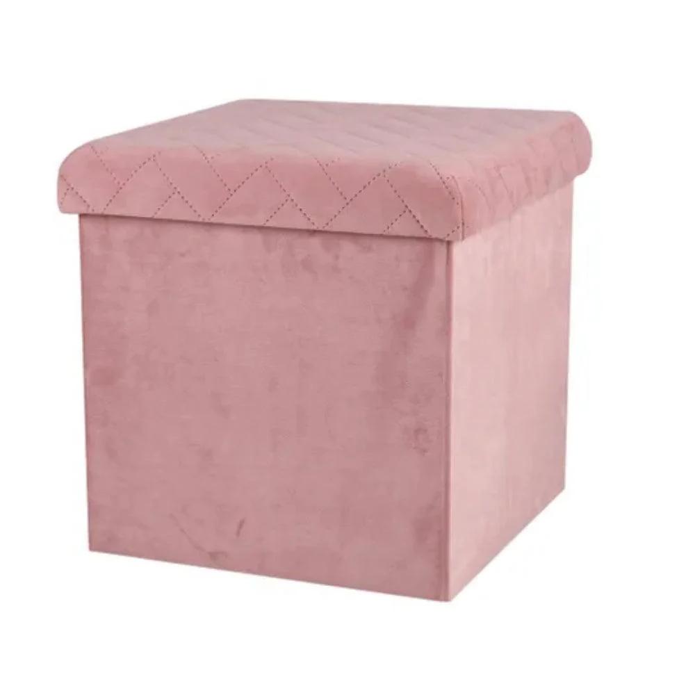 Urban Living Pink Velvet Storage Box | Quilted Pattern, Dual-Purpose Design