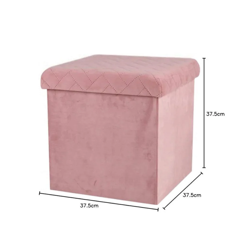 Urban Living Pink Velvet Storage Box | Quilted Pattern, Dual-Purpose Design - Image 2