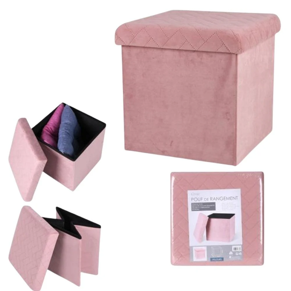 Urban Living Pink Velvet Storage Box | Quilted Pattern, Dual-Purpose Design - Image 4