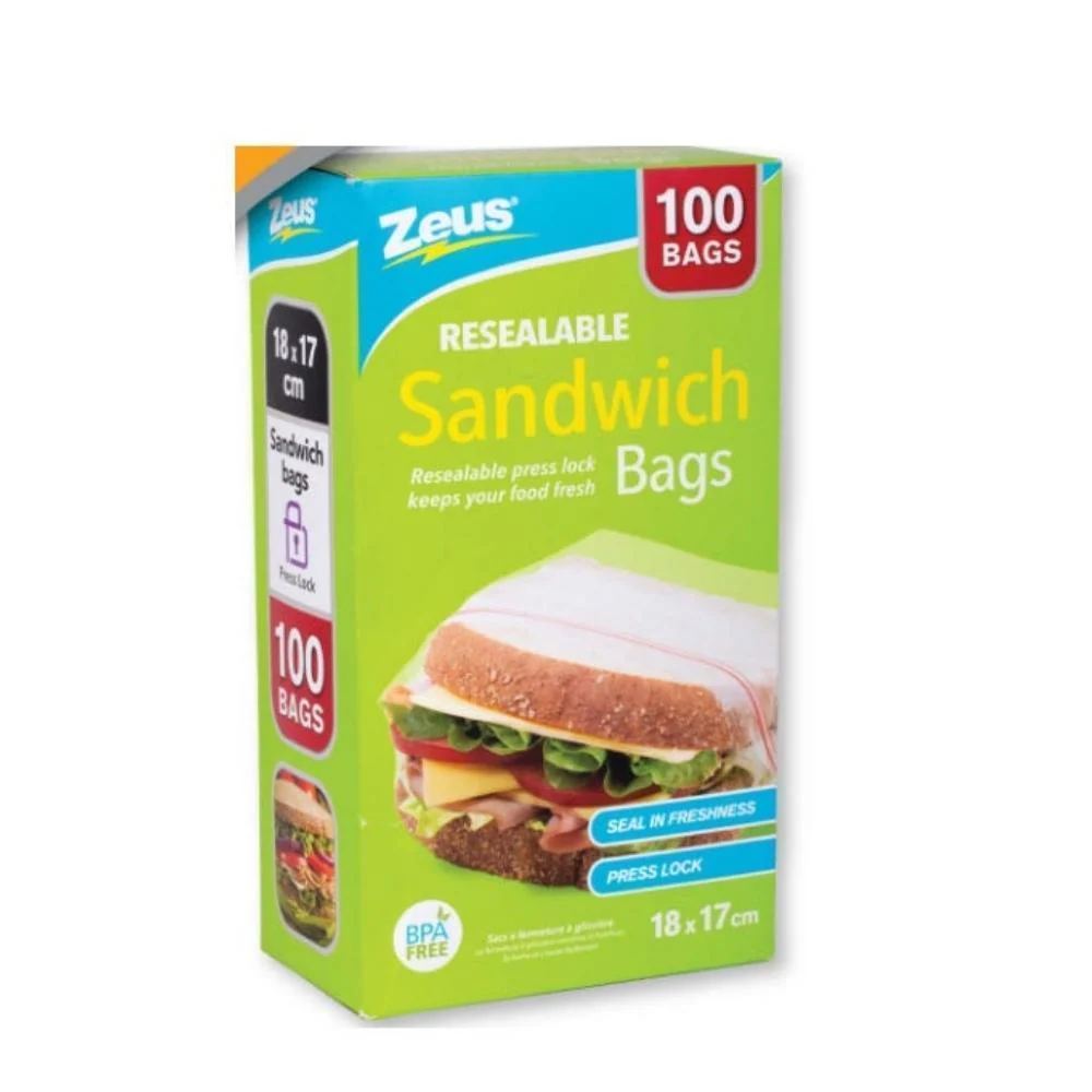 Zeus Resealable Sandwich Bags | 18cm x 17cm | Pack of 100